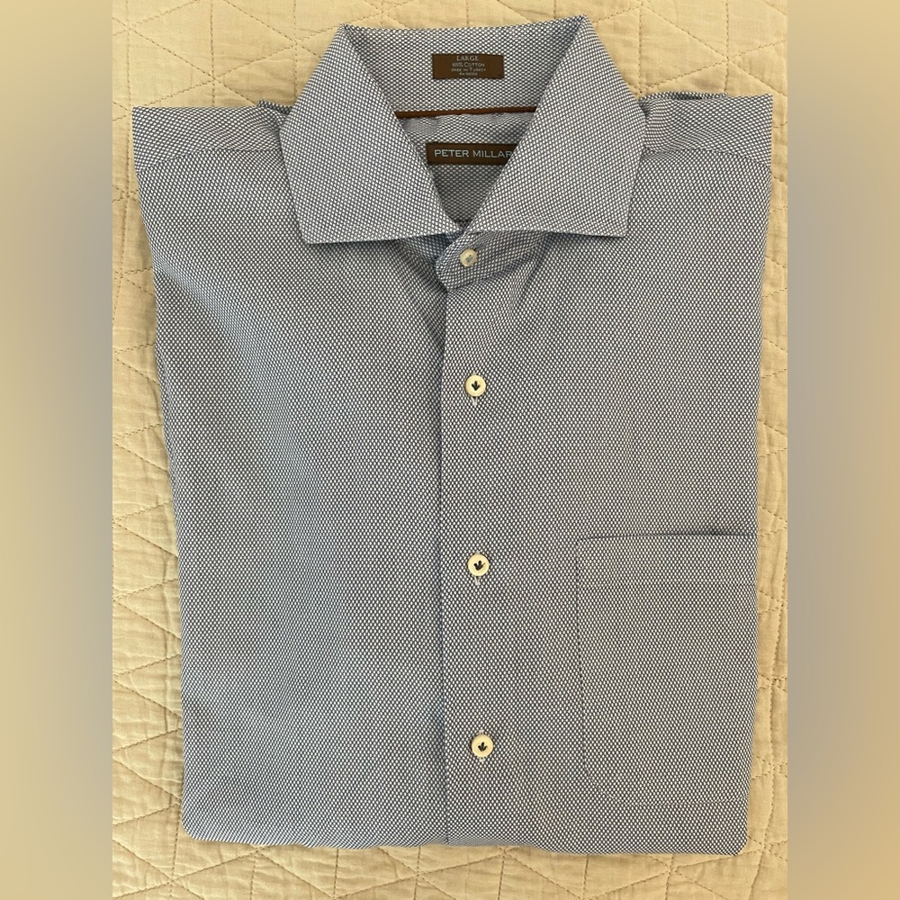 Peter Millar Nailhead Spread Collar Shirt‎ in Blue Size L $168